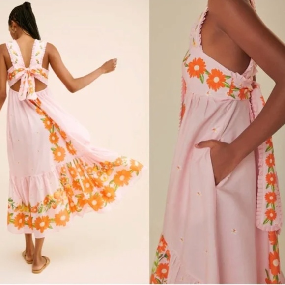 Farm Rio Floral Cotton Maxi Dress Pink - S NWT - Picture 3 of 4